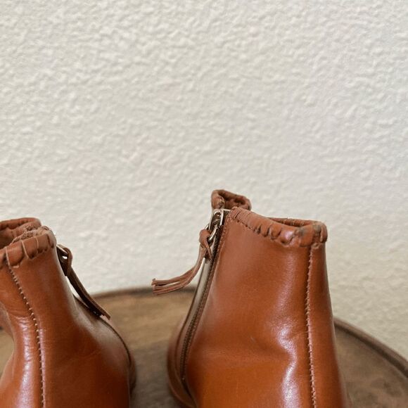 Jack Rogers Brown Oak Leather Heeled Side-Zip Ankle Booties Women's Size 7 M - Picture 4 of 12